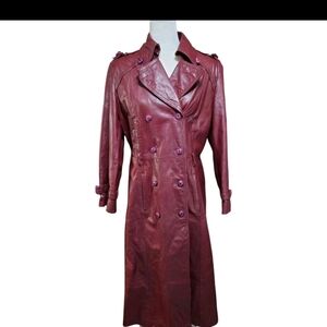 Elegant Maroon Leather Trench Coat